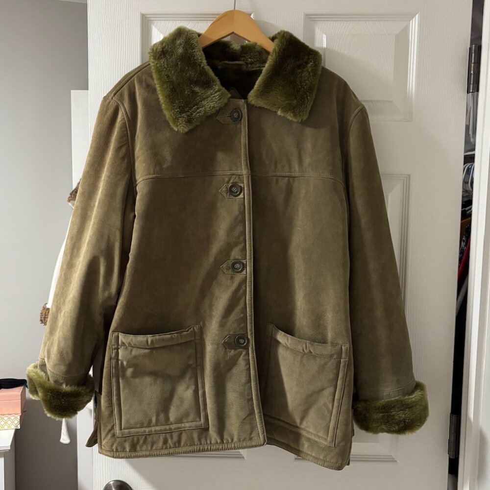 Vintage Dennis Basso Green Fur Trim Coat